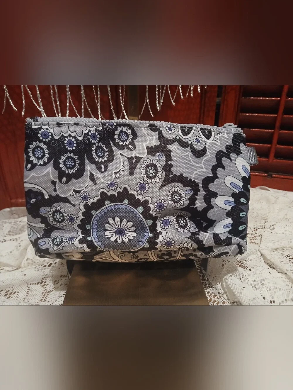 Vera Bradley Gray & Lavender Floral Cosmetic Bag